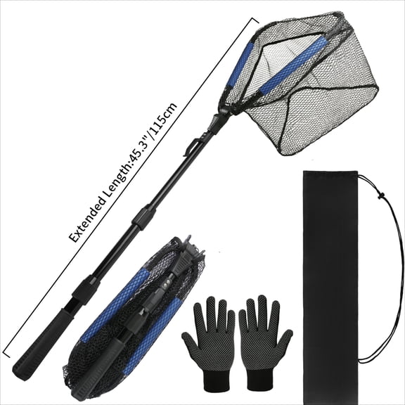 Panliya is beautiful Folding Fishing Net With Non-Slip Gloves Storage Bag Telescoping Pole Handle Extend Landing Net Coated Nylon Mesh for Men Women