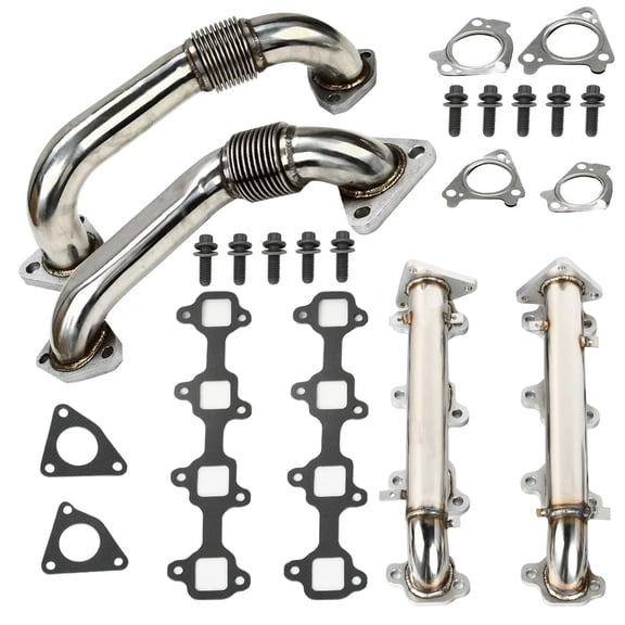 Panlongic High Flow Stainless Exhaust Manifolds & Up Pipes for 01-16 6.6L Duramax Diesel