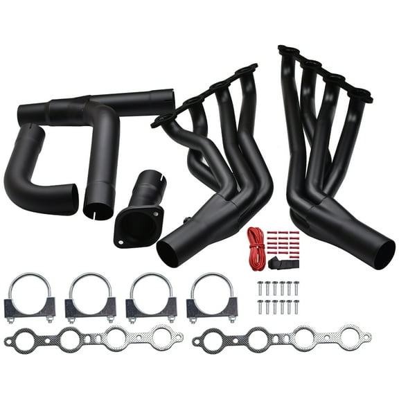Panlongic Stainless Steel Long Tube Exhaust Manifold Headers Black For Chevy GMC Silverado/Sierra 4.8L/5.3L/6L 1999-2006