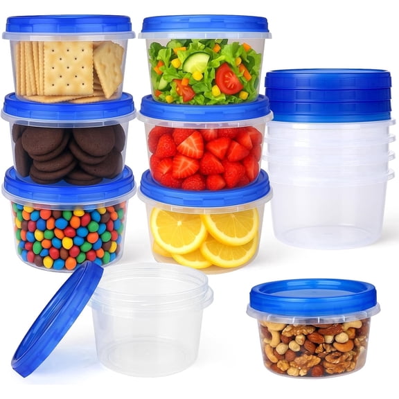 12 Sets Freezer Containers with Screw On Lids 16 oz Stackable Reusable Plastic Storage Container Airtight Plastic Food Storage Containers with Twist Top Lids for Food Soup Jello Sauce
