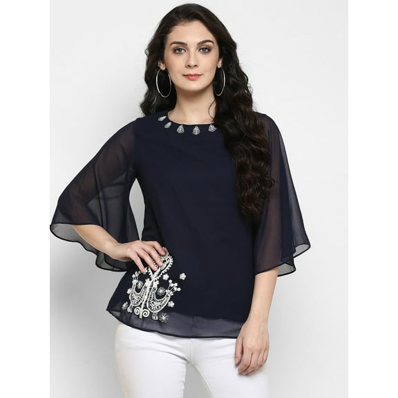 Pannkh Women's Embroidered Sheer Top