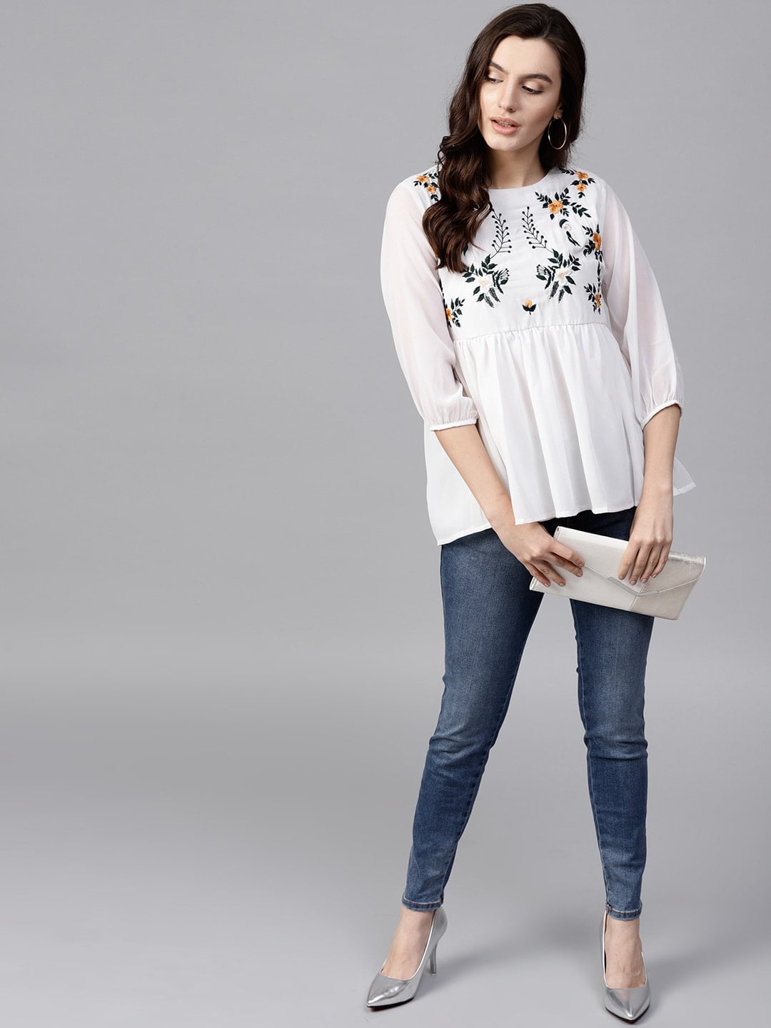 sheer floral embroidered top