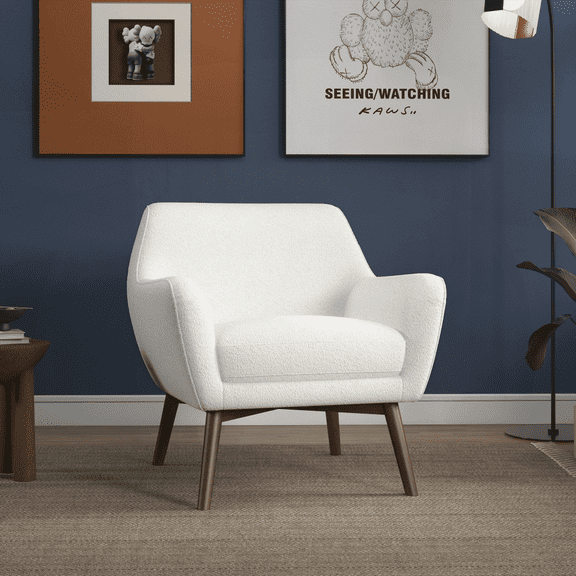 Panom 1-Piece White Boucle Lounge Chair with Solid Wood Frame and Non-Slip Pads