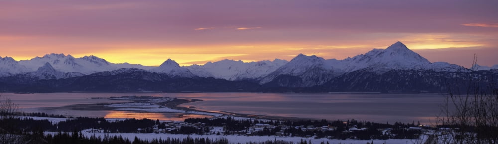 Panorama Of Homer & Homer Spit Sunrise WKenai Mountains Kenai Peninsula Alaska Winter Composite Canvas Art - Scott Dickerson Design Pics (40 x 11)