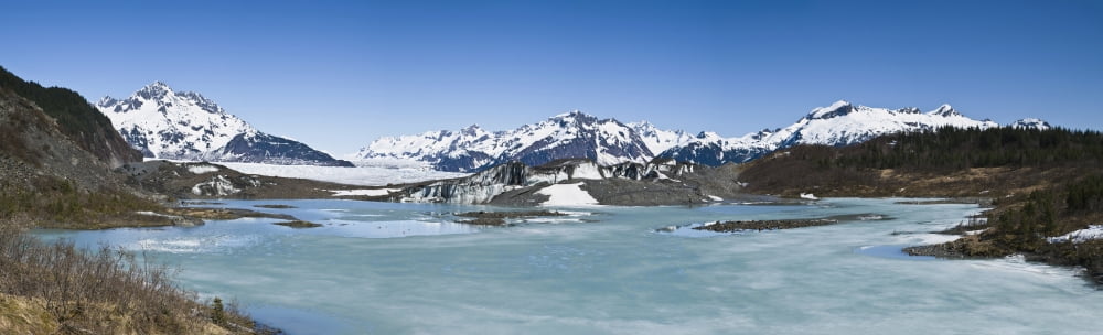 Panorama Of Sheridan Glacier In The Chugach Mountains Of The Copper River Delta Of Southcentral Alaska Spring Canvas Art - Ray Bulson Design Pics (44 x 13)