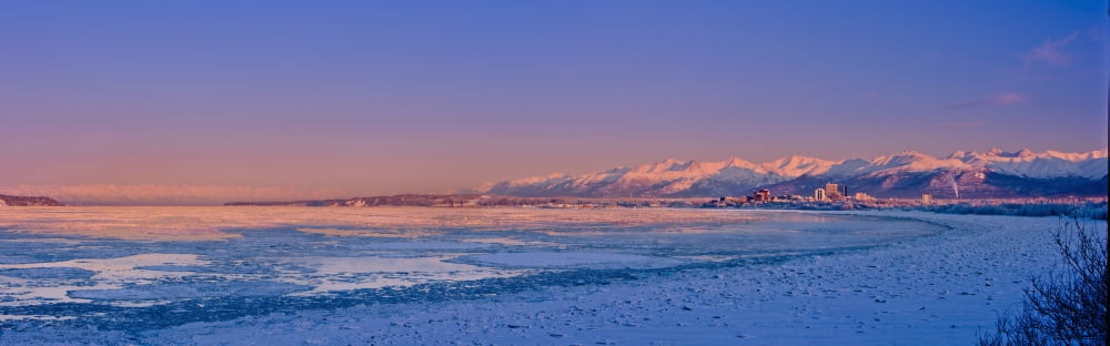 Panorama View Of The Anchorage Skyline Just Before Dawn As Seen From Earthquake Park During Winter Southcentral Alaska Canvas Art - Kevin Smith Design Pics (38 x 12)