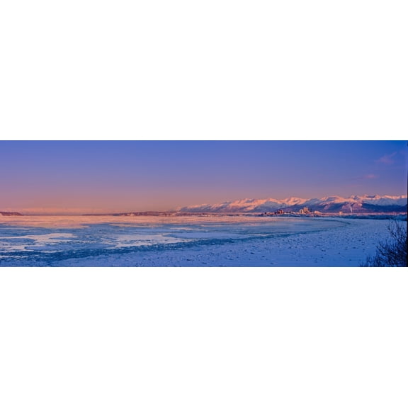 Panorama View Of The Anchorage Skyline Just Before Dawn As Seen From Earthquake Park During Winter Southcentral Alaska Canvas Art - Kevin Smith Design Pics (38 x 12)