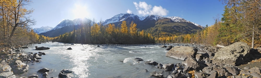 Panorama View Of Rapids Camp Along Eagle River In Chugach State Park Southcentral Alaska Canvas Art - Ed Bennett Design Pics (39 x 11)