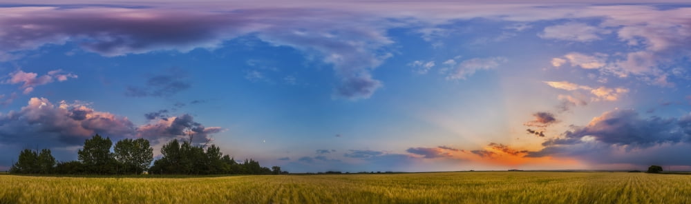 Panorama of a colorful sunset over a prairie in Alberta Canada Canvas Art - Alan DyerStocktrek Images (52 x 16)