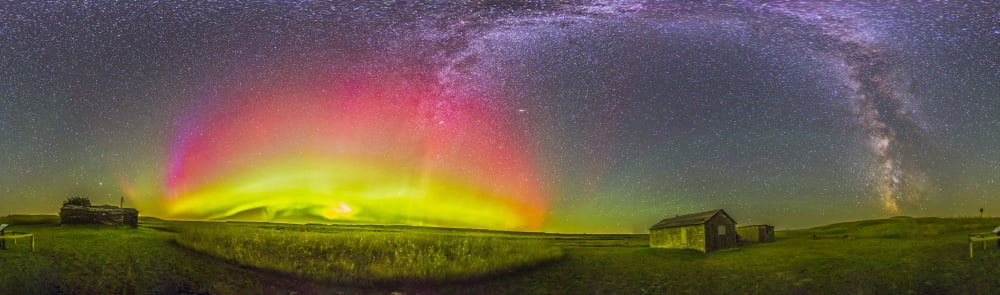 Panorama of an aurora and the Milky Way at a ranch in Canada Canvas Art - Alan DyerStocktrek Images (51 x 15)