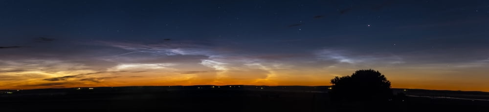 Panorama of noctilucent clouds in Alberta Canada Canvas Art - Alan DyerStocktrek Images (30 x 7)