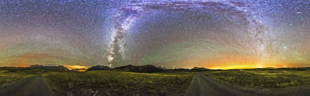 Panorama of the Milky Way and night sky at Waterton Lakes National Park Canada Canvas Art - Alan DyerStocktrek Images (50 x 16)