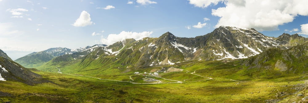 Panorama view of Independence Mine State Historical Park from Gold Cord Lake Hatcher Pass Southcentral Alaska Canvas Art - Ray Bulson Design Pics (37 x 12)