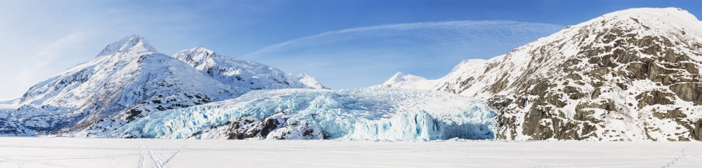 Panorama view of the Portage Glacier moraine and frozen lake Chugach National Forest Southcentral Alaska USA Canvas Art - Ray Bulson Design Pics (44 x 10)