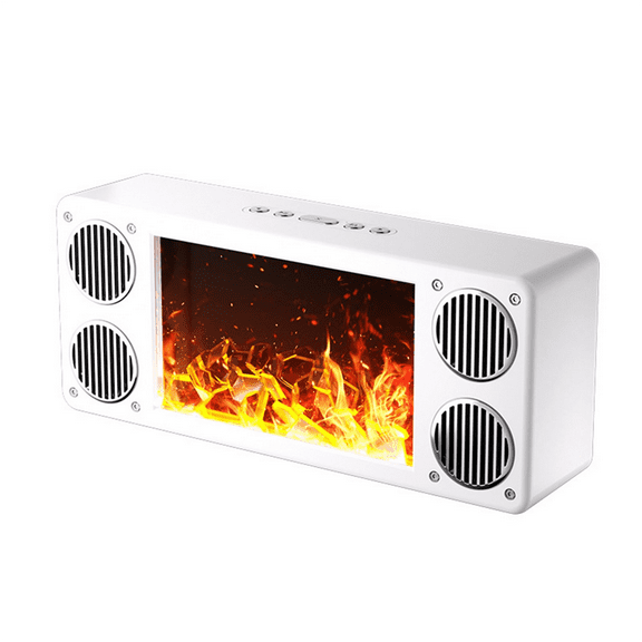 Panoramic 360 Stereo Surround Bluetooth Speaker with Flame Fireplace Effect HIFI Subwoofer Support TF USB AUX Play,1 * Bluetooth Speaker,White