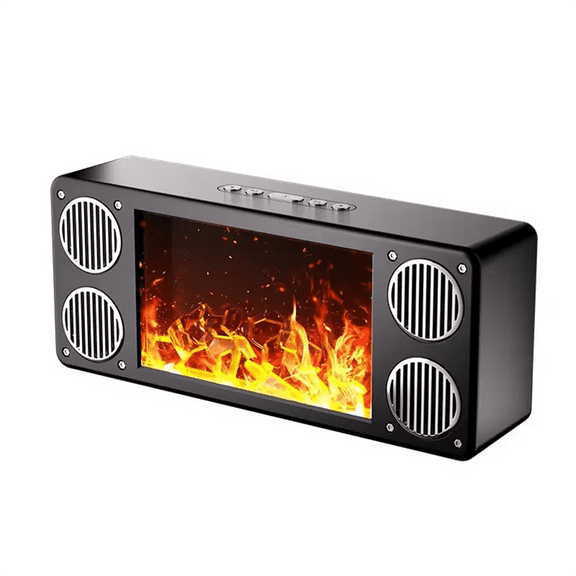 Panoramic 360 Stereo Surround Bluetooth Speaker with Flame Fireplace Effect Home HIFI Subwoofer Support TF USB AUX Play