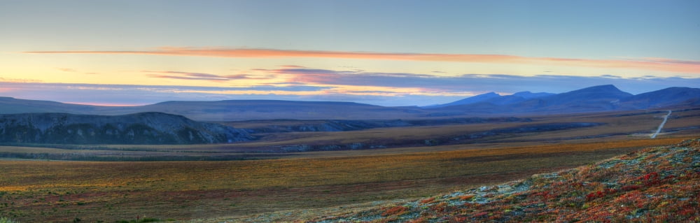 Panoramic At Sunset Along The Dempster Highway Near The Northwest Territories-Yukon Border Canvas Art - Robert Postma Design Pics (25 x 8)