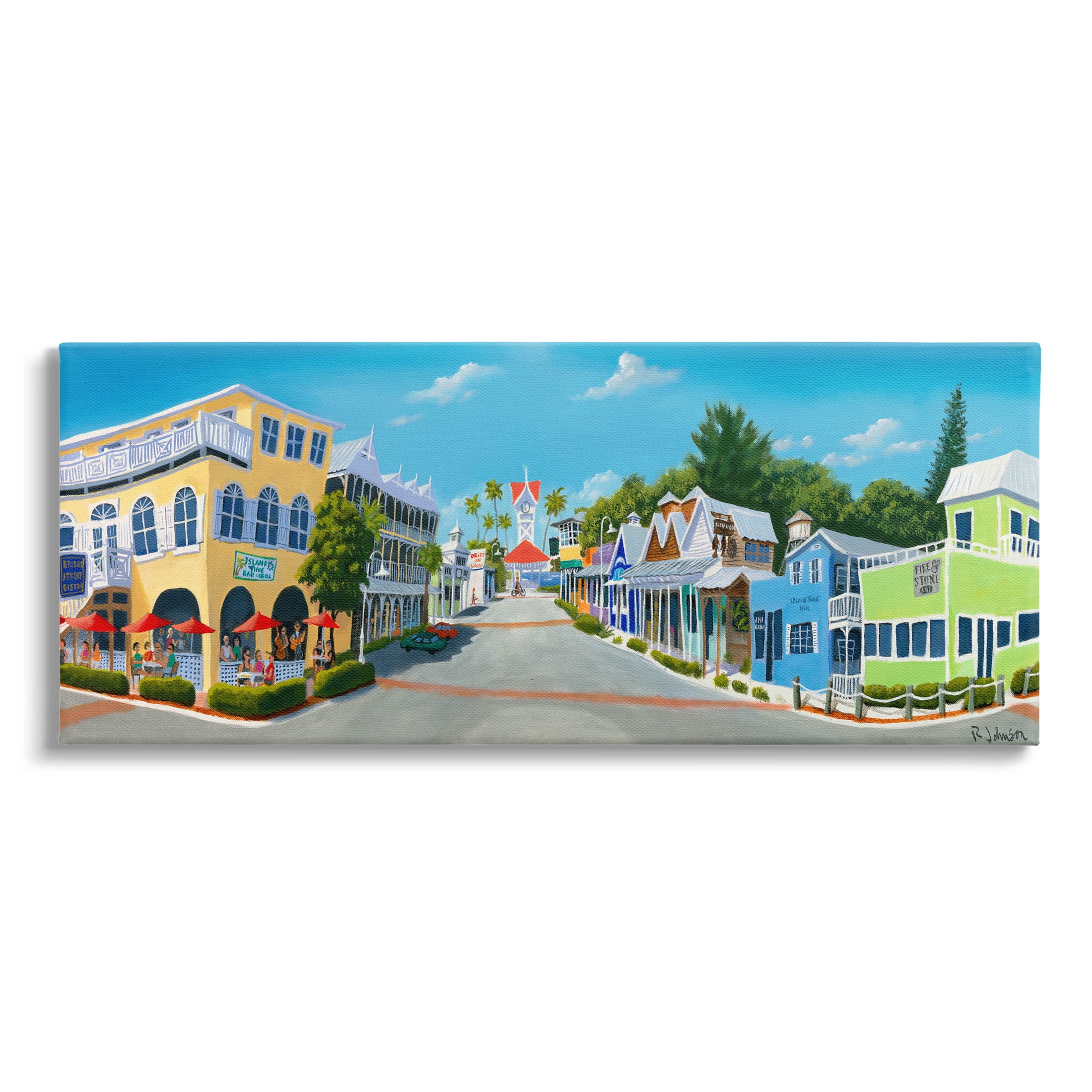 Panoramic Bustling Town Buildings Town & City Graphic Art Gallery Wrapped Canvas Print Wall Art
