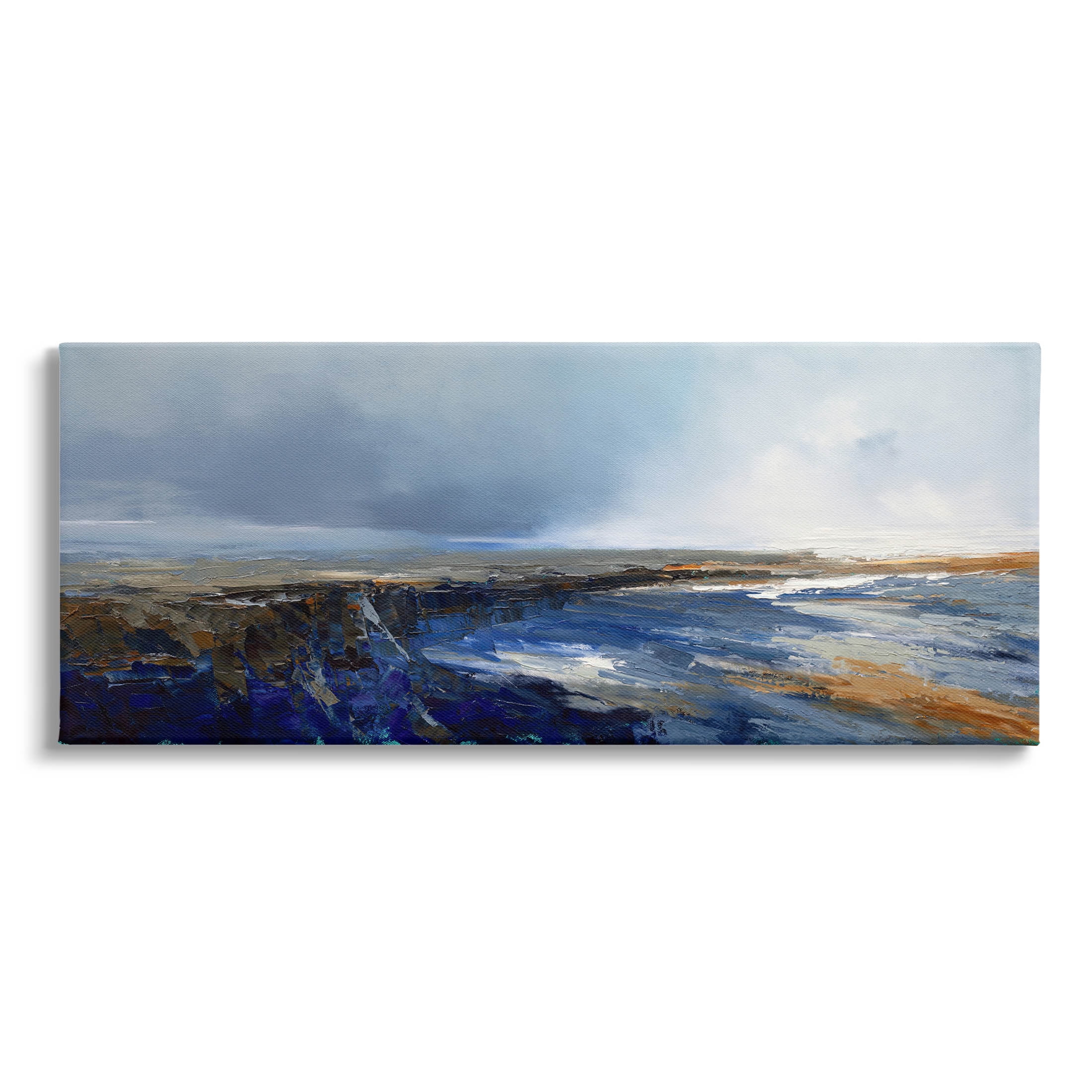 Panoramic Cloudy Sea Landscape Abstract Painting Gallery Wrapped Canvas Print Wall Art