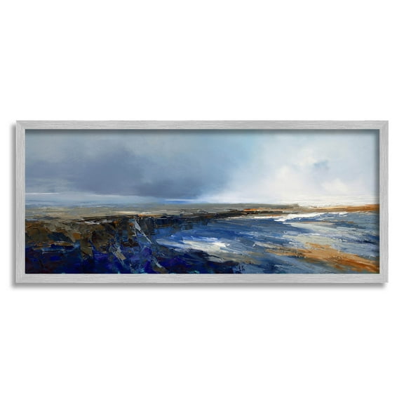 Panoramic Cloudy Sea Landscape Abstract Painting Gray Framed Art Print Wall Art