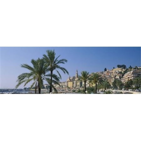 Panoramic Images Building On The Waterfront Menton France Poster Print by Panoramic Images - 36 x 12