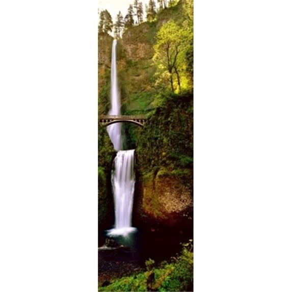 Panoramic Images Footbridge in front of a waterfall Multnomah Falls Columbia River Gorge Multnomah County Oregon USA Poster Print by Panoramic Images - 12 x 36