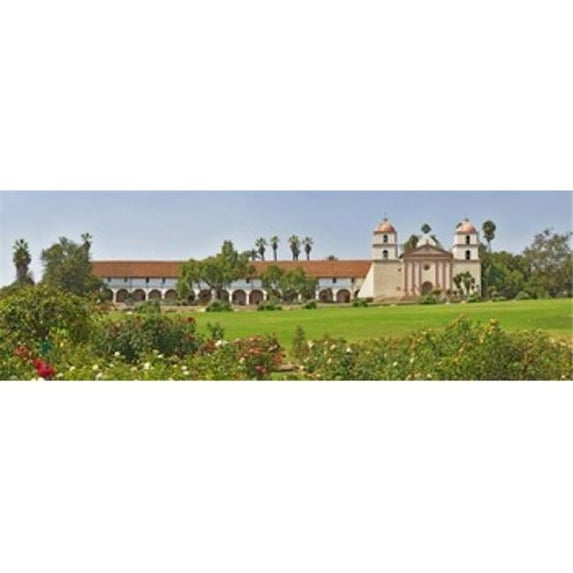 Panoramic Images Garden in front of a mission Mission Santa Barbara Santa Barbara Santa Barbara County California USA Poster Print by Panoramic Images - 36 x 12