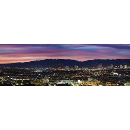 Panoramic Images High angle view of a city at dusk Culver City Santa Monica Mountains West Los Angeles Westwood California USA Poster Print by Panoramic Images - 36 x 12