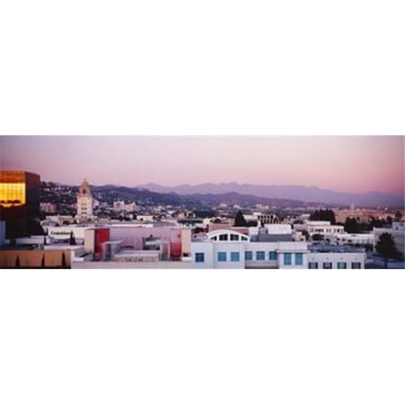 Panoramic Images High angle view of a cityscape San Gabriel Mountains Hollywood Hills Hollywood City of Los Angeles California USA Poster Print by Panoramic Images - 36 x 12