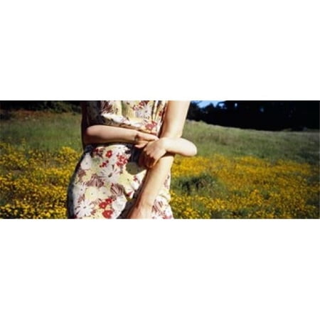 Panoramic Images Mid section view of a girl hugging her mother in a field Marin County California USA Poster Print by Panoramic Images - 36 x 12