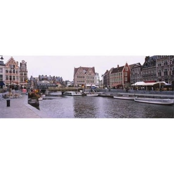 Panoramic Images PPI101508L Tour boats docked at a harbor Leie River Graslei Ghent Belgium Poster Print by Panoramic Images - 36 x 12