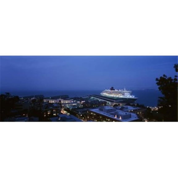 Panoramic Images PPI106805L High angle view of a cruise ship at a harbor RMS Queen Mary 2 San Francisco California USA Poster Print by Panoramic Images - 36 x 12