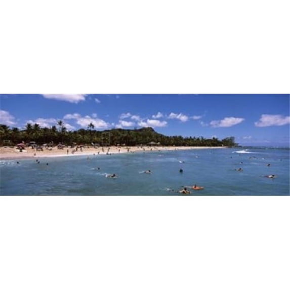 Panoramic Images PPI111525L Tourists on the beach Waikiki Beach Honolulu Oahu Hawaii USA Poster Print by Panoramic Images - 36 x 12