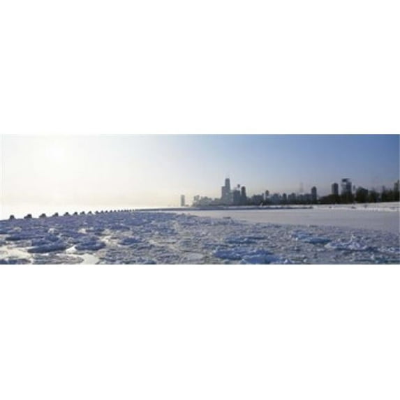 Panoramic Images PPI112070L Frozen lake with a city in the background Lake Michigan Chicago Illinois USA Poster Print by Panoramic Images - 36 x 12