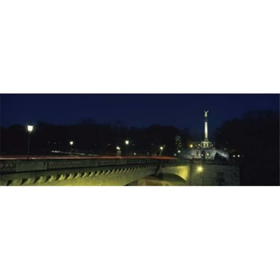 Panoramic Images PPI117620L Bridge with a monument lit up at night Friedensengel Munich Bavaria Germany Poster Print by Panoramic Images - 36 x 12