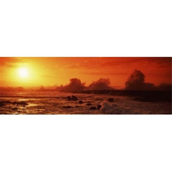 Panoramic Images PPI118720L Waves breaking on rocks in the sea Three Tables North Shore Oahu Hawaii USA Poster Print by Panoramic Images - 36 x 12