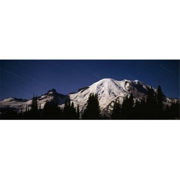Panoramic Images PPI118871L Star trails over mountains Mt Rainier Washington State USA Poster Print by Panoramic Images - 36 x 12