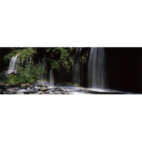 Panoramic Images PPI118876L Rainbow formed in front of waterfall in a forest near Dunsmuir California USA Poster Print by Panoramic Images - 36 x 12