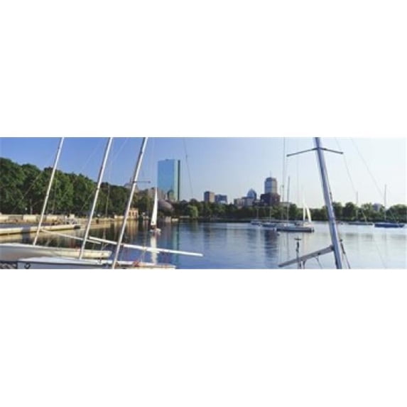 Panoramic Images PPI122143L Sailboats in a river with city in the background Charles River Back Bay Boston Suffolk County Massachusetts USA Poster Print by Panoramic Images - 36 x 12