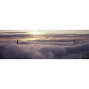 Panoramic Images PPI125172L Suspension bridge covered with fog viewed from Hawk Hill  Golden Gate Bridge  San Francisco Bay  San Francisco  California  USA Poster Print by Panoramic Images - 36 x 12