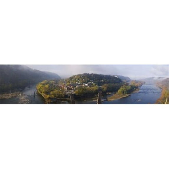 Panoramic Images PPI126202L Aerial view of an island Harpers Ferry Jefferson County West Virginia USA Poster Print by Panoramic Images - 36 x 12