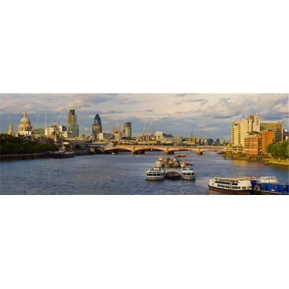 Panoramic Images PPI126384L Bridge across a river with a cathedral Blackfriars Bridge St. Pauls Cathedral Thames River London England Poster Print by Panoramic Images - 36 x 12