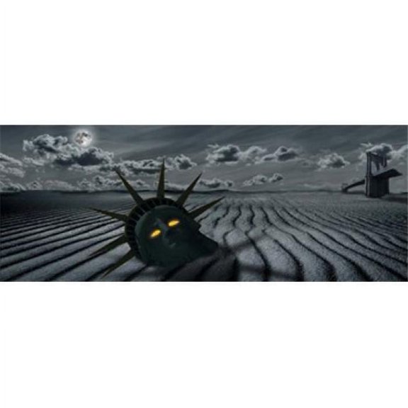 Panoramic Images PPI128861L Head of a statue with a broken bridge in the background on a dry river Poster Print by Panoramic Images - 36 x 12