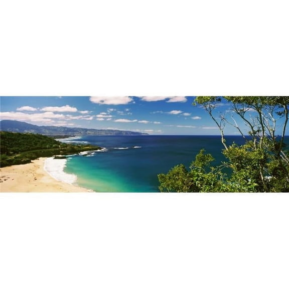 Panoramic Images PPI145688S Aerial View of A Beach North Shore Waimea Bay Oahu Hawaii USA Poster Print, 27 x 9