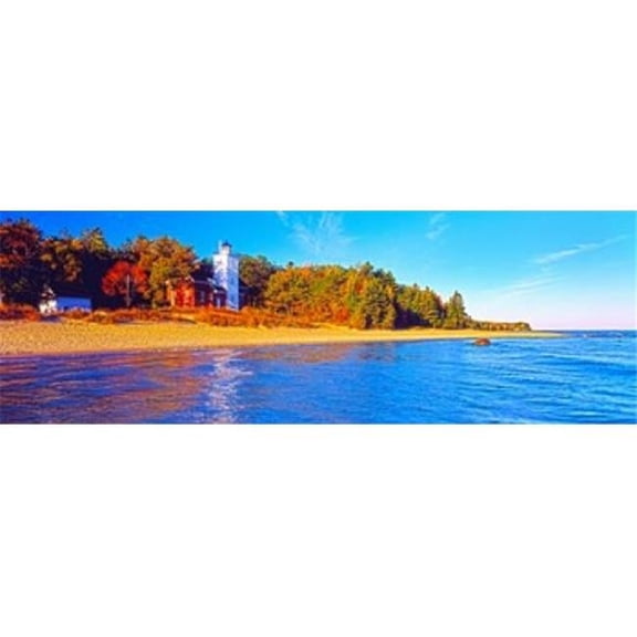 Panoramic Images PPI147870S Forty Mile Point Lighthouse On The Beach Michigan USA Poster Print, 18 x 6