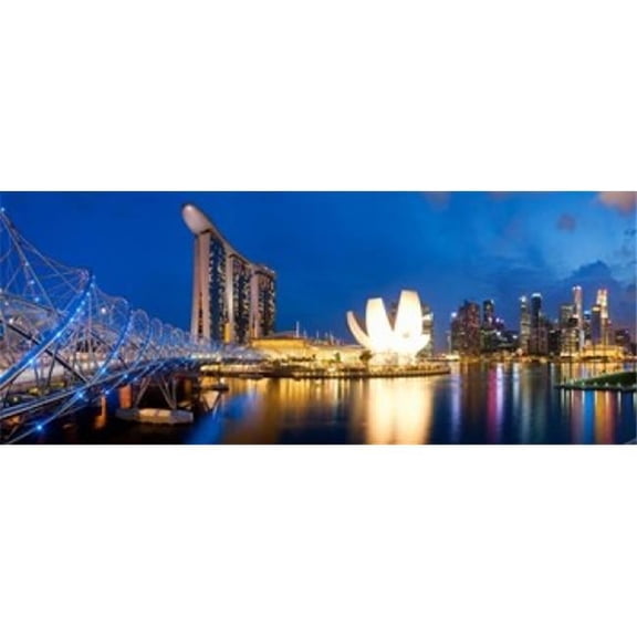 Panoramic Images PPI151073S Bridge Across The River Helix Bridge Marina Bay Sands Art Science Museum Singapore City Singapore Poster Print, 15 x 6