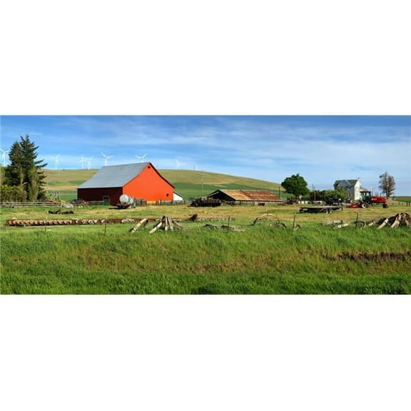 Panoramic Images PPI153360L Red Barn in A Country Farm Eastern Washington State USA Poster Print, 36 x 12
