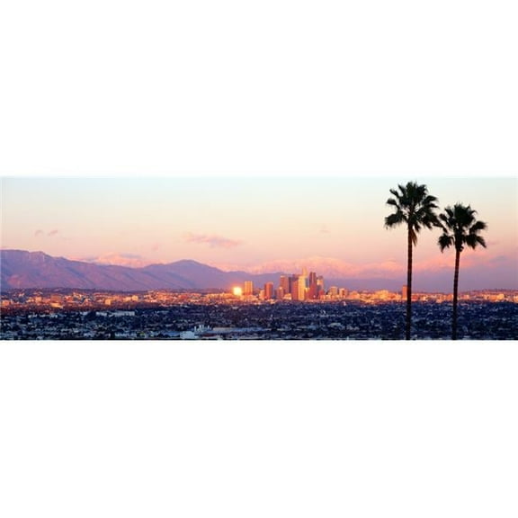 Panoramic Images PPI159853S Downtown Los Angeles Sunset California Poster Print, 27 x 9