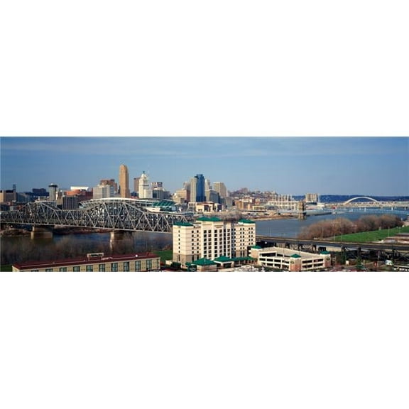 Panoramic Images PPI161099S Panoramic Afternoon Shot of Cincinnati Skyline Ohio & Ohio River As Seen From Covington Ky Poster Print, 27 x 9