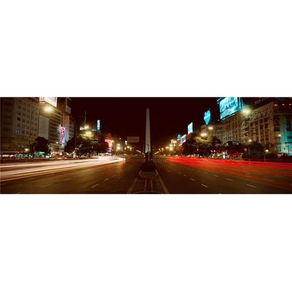 Panoramic Images PPI161246L Panoramic View At Night of Avenida 9 De Julio Widest Avenue in The World & El Obelisco The Obelisk Buenos Aires Argentina Poster Print, 36 x 12